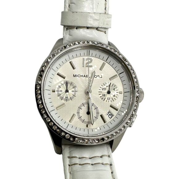 Michael Kors Women's Wristwatch Embossed Genuine Leather Stainless Steel White - Picture 8 of 9